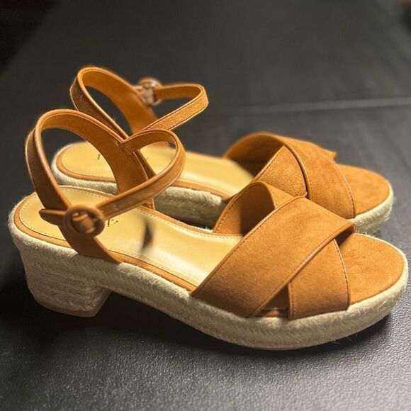J.Crew Platform Espadrille Heeled Sandals in Warm Chicory Suede Size 7.5 NWB - Picture 4 of 16